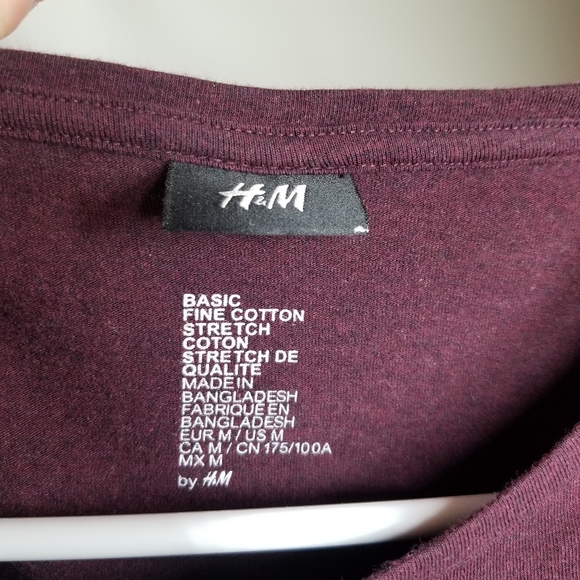 H&M MENS MEDIUM BURGUNDY CREW NECK LONG SLEEVE - Picture 3 of 3